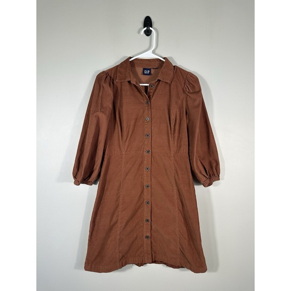 GAP Dresses & Skirts - Gap Dress Womens XS Saddle Brown Corduroy Puff Sleeve Mini Button Front